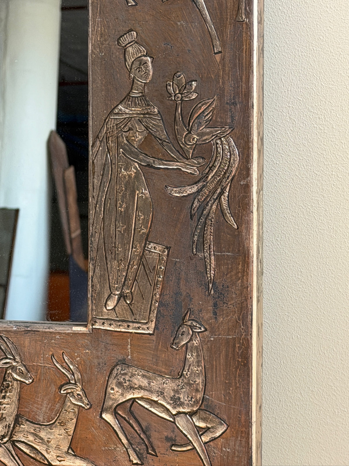 Mexican folk carved silver leaf wooden mirror