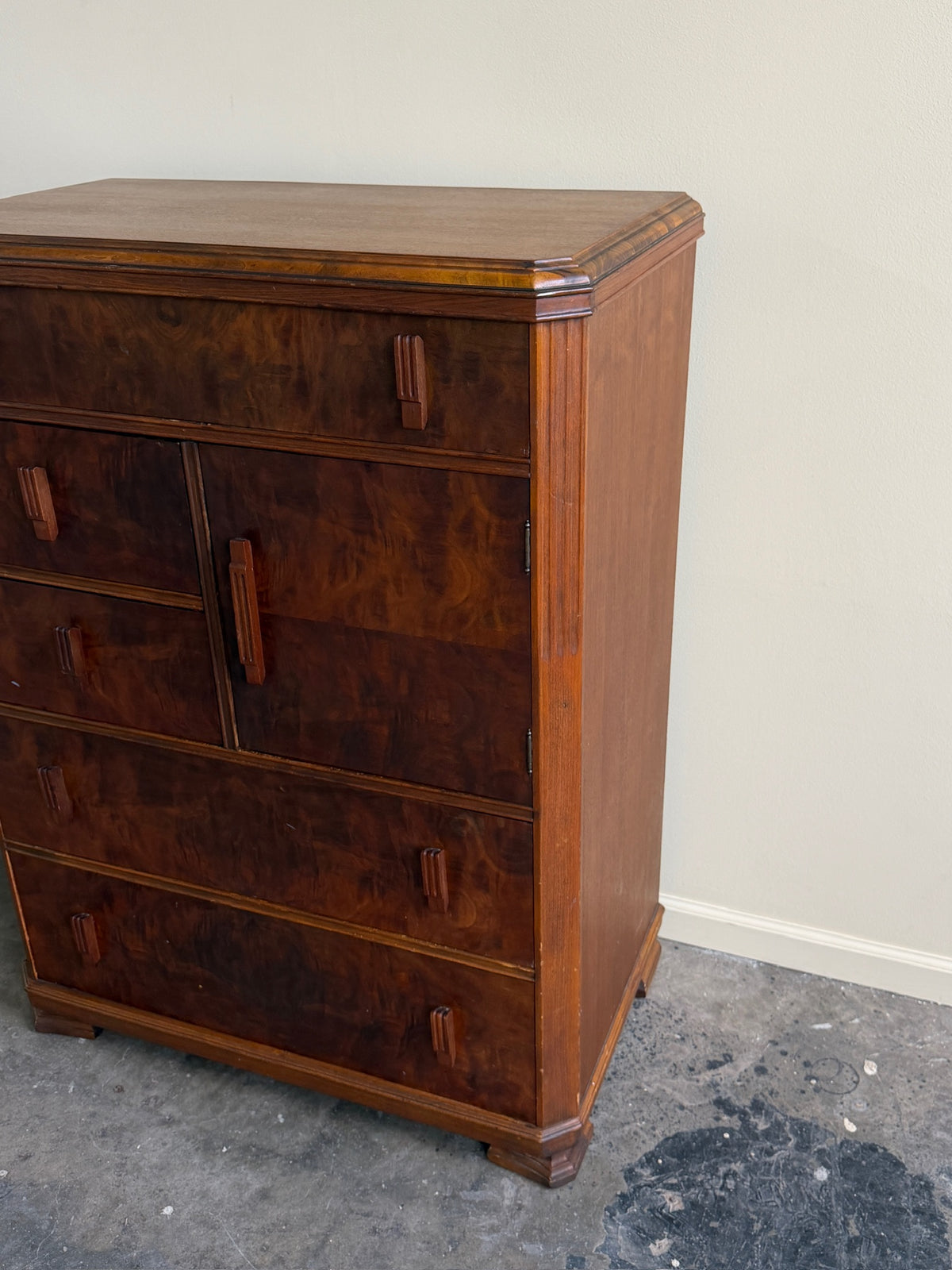 Deco walnut tallboy dresser