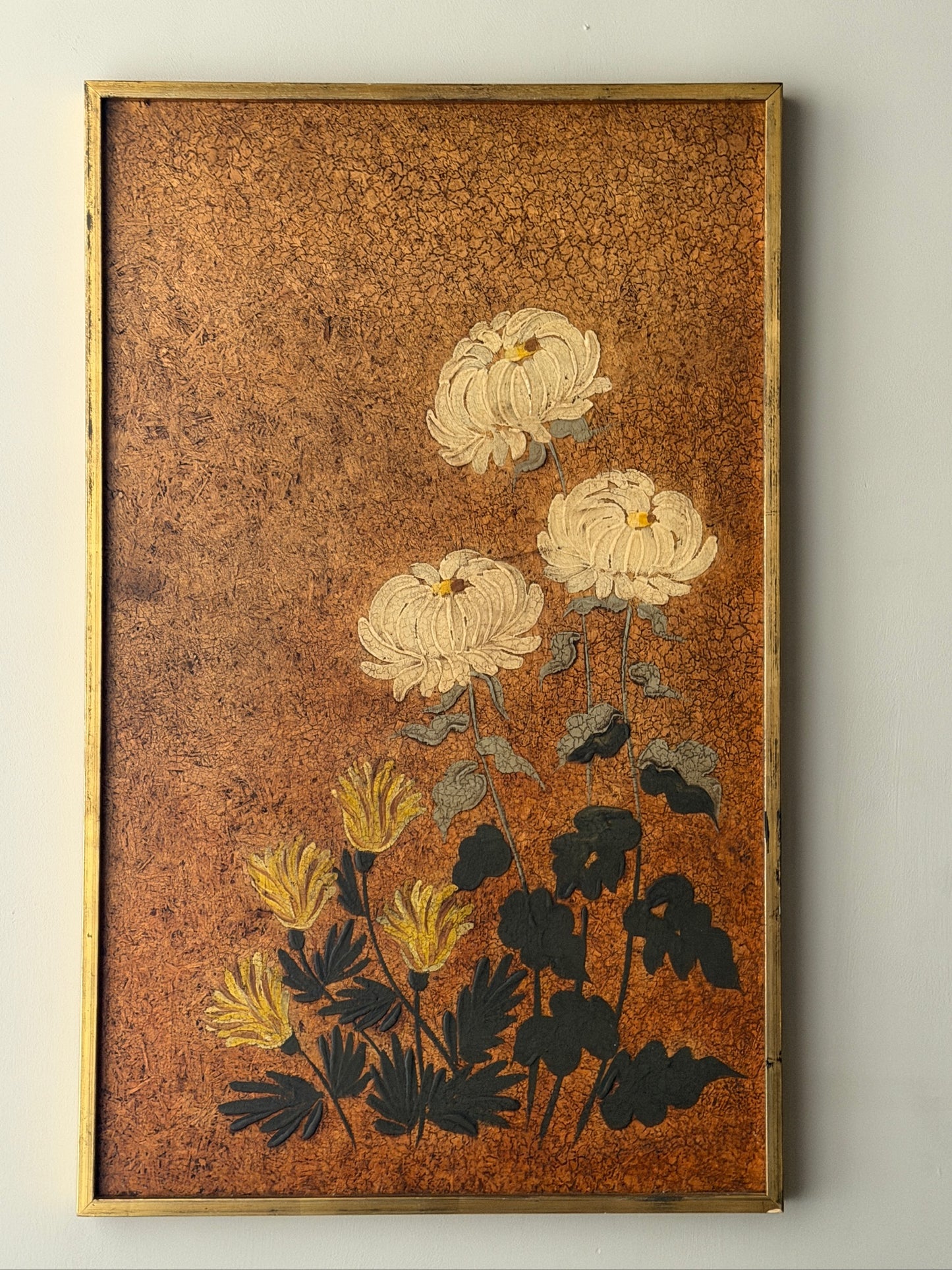 Chrysanthemum painting on corkboard