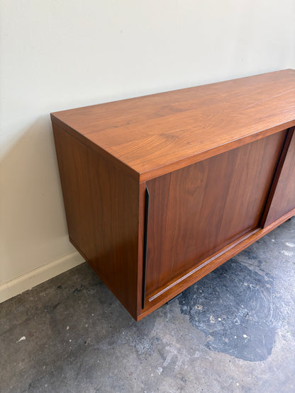 Walnut credenza with iron beam legs