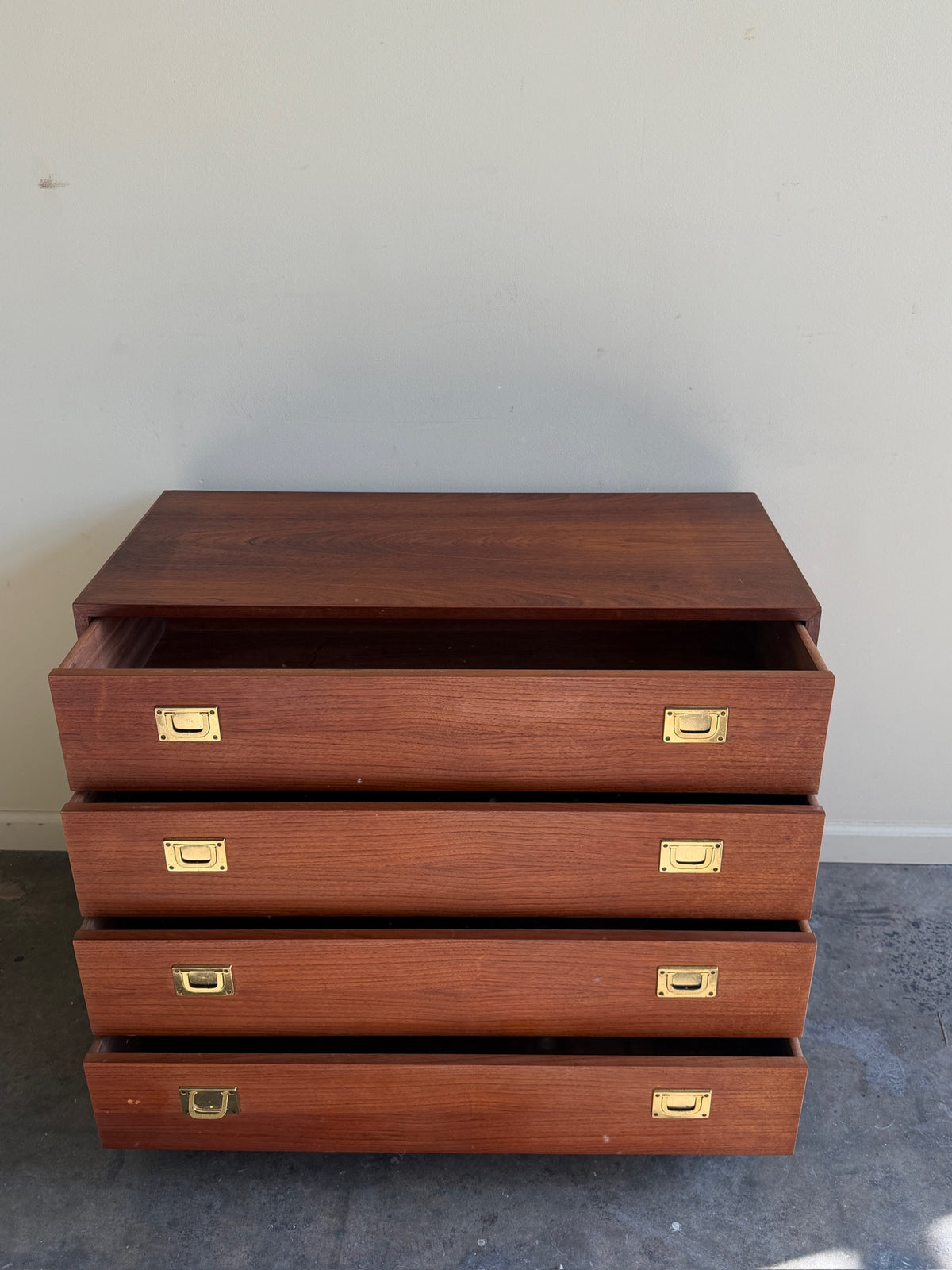 Danish teak dresser with brass pulls