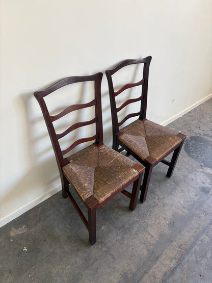 Flint & Horner mahogany rush seat dining chairs. Sold as a pair.