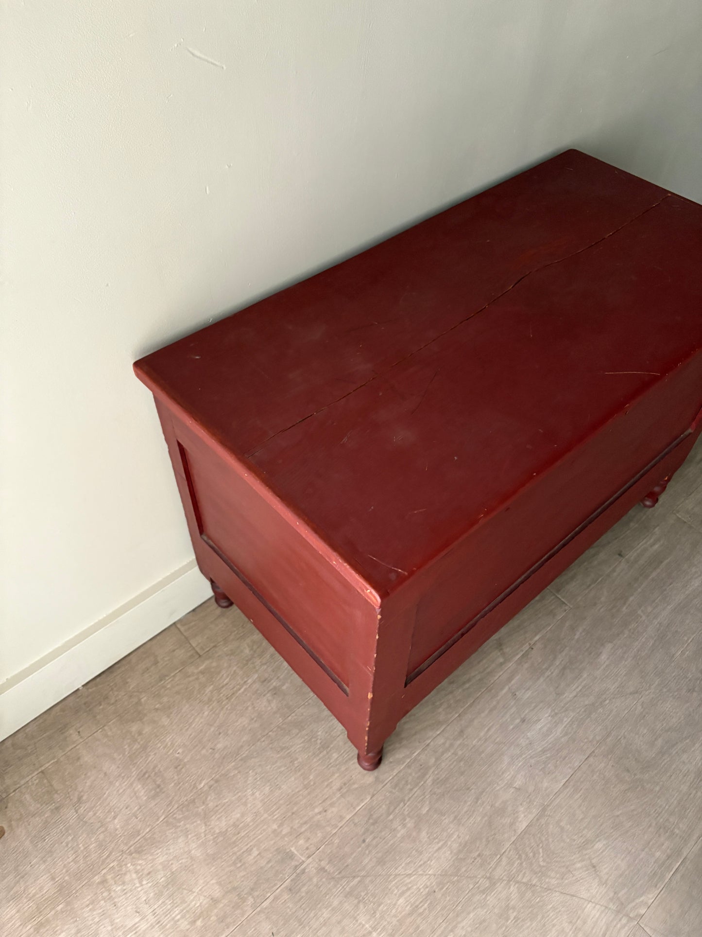 Pennsylvania Sheraton red painted pine chest