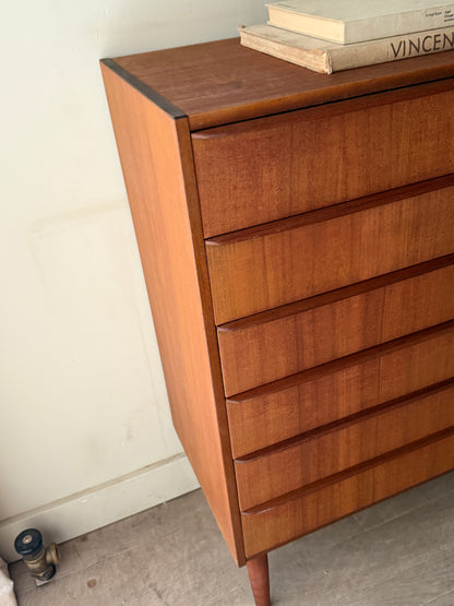 Danish teak tallboy dresser (right)