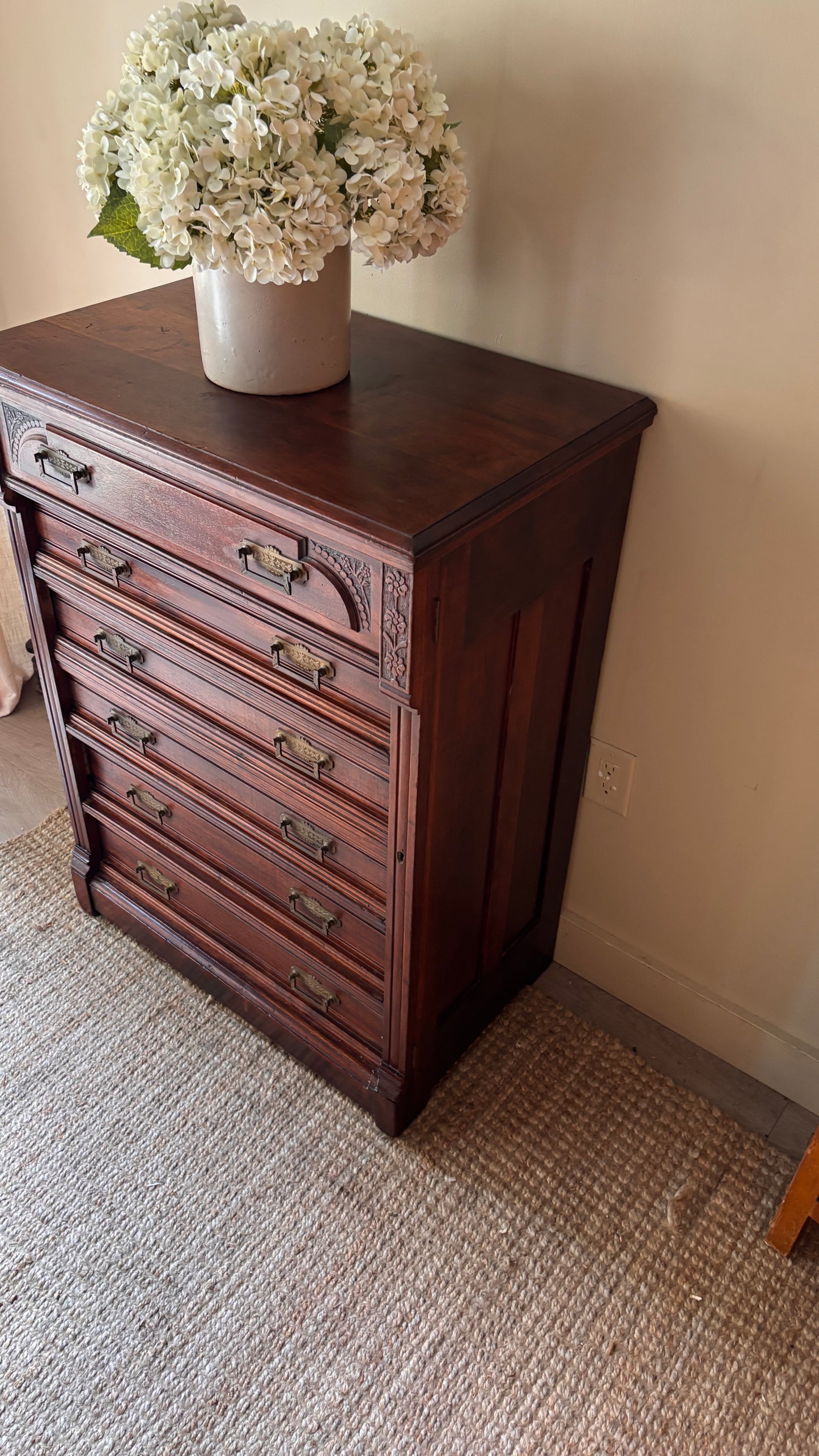 Side lock mixed wood dresser