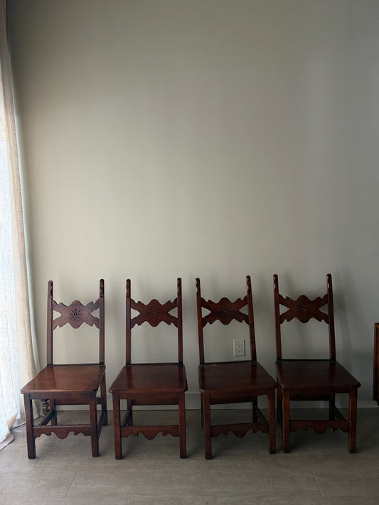 Carved cherry dining chairs. Sold as a set of 4.