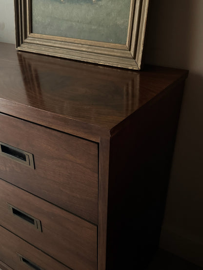 Campaign walnut 9 drawer dresser