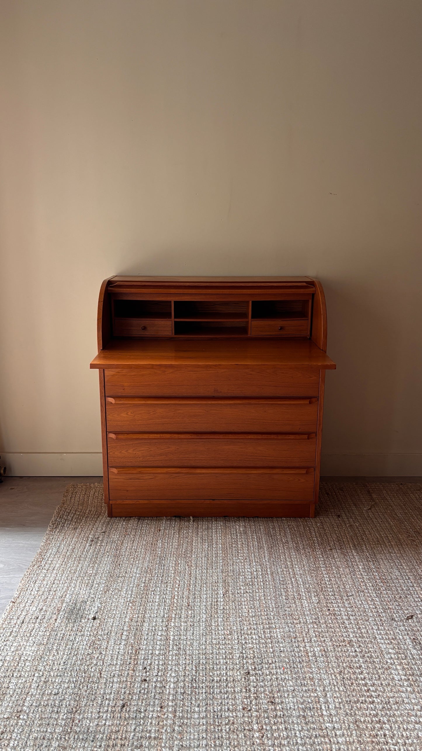 Teak roll top desk