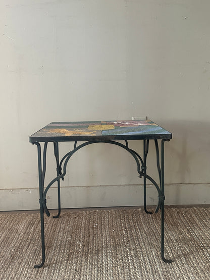 Tile and wrought iron side table