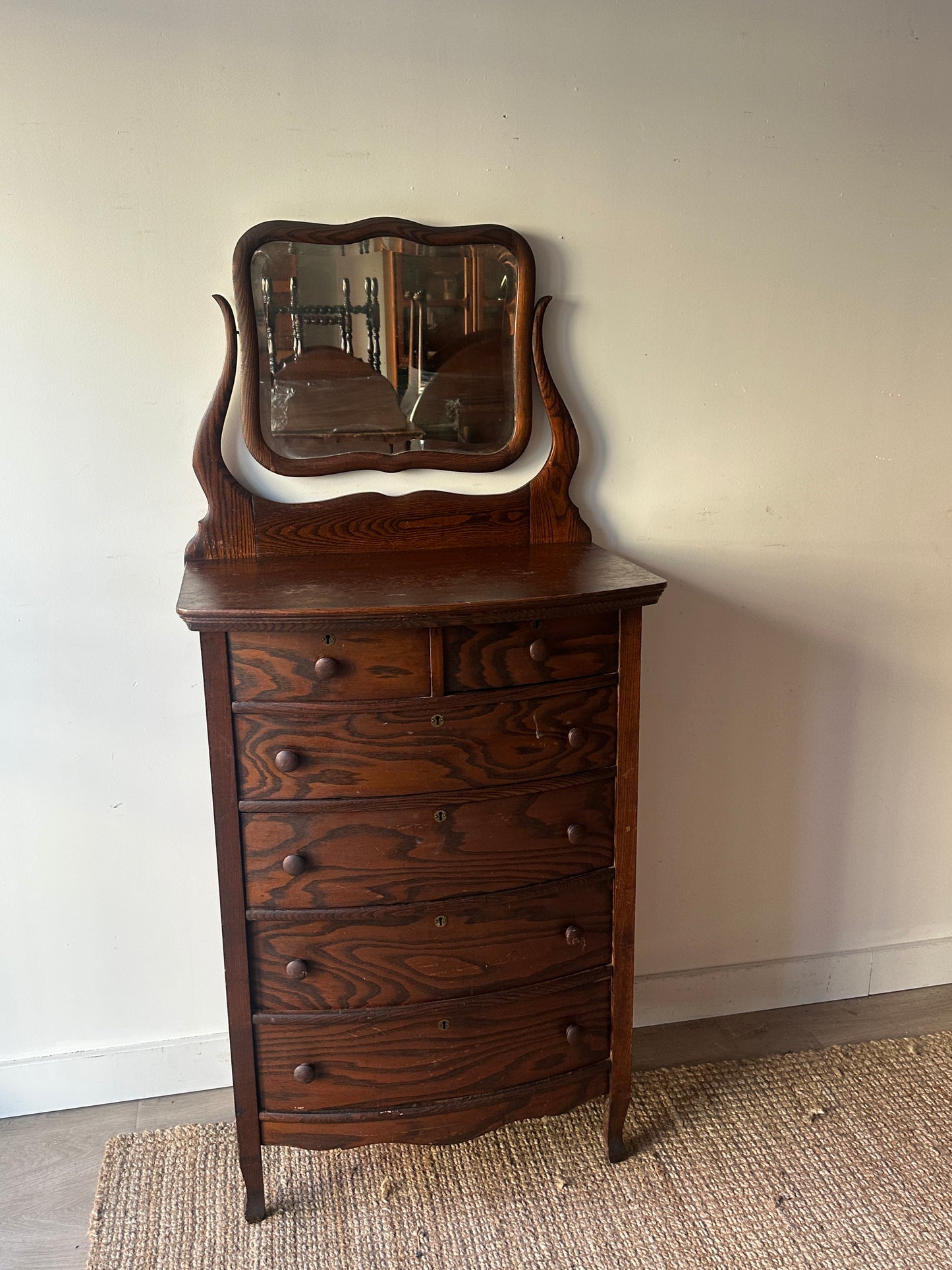 Oak tallboy with mirror