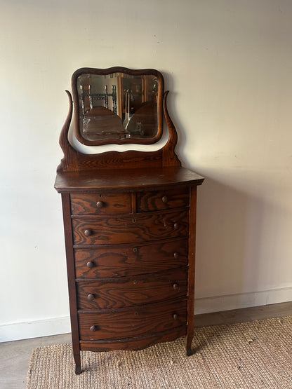 Oak tallboy with mirror