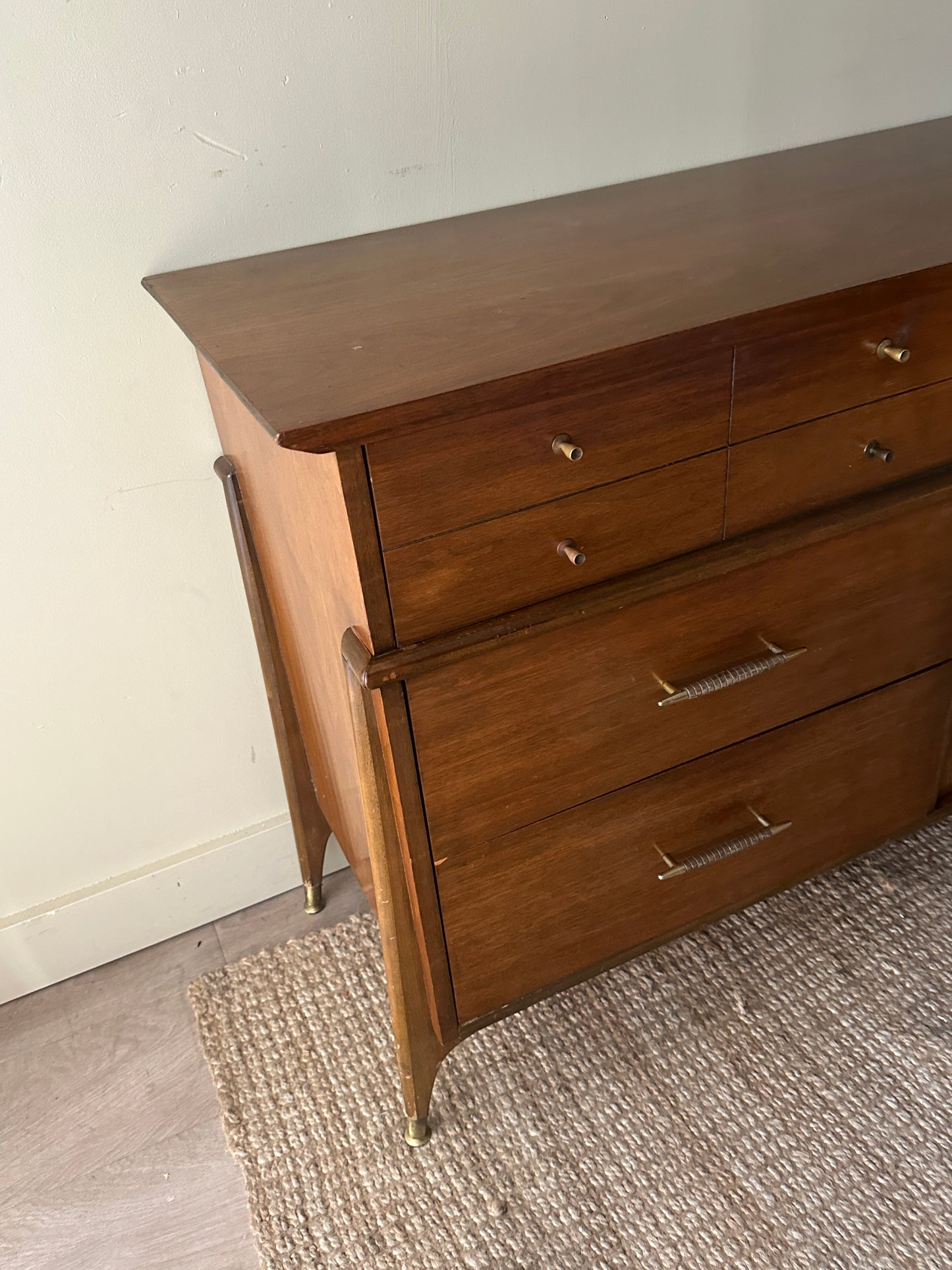 Walnut credenza with rattan door