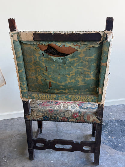 Italian Baroque upholstered walnut armchairs (right)