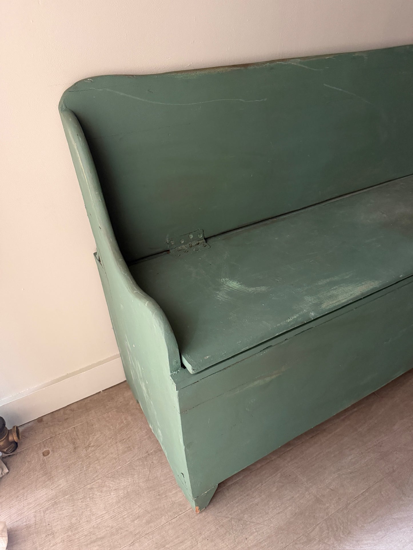 Blue painted pine storage bench