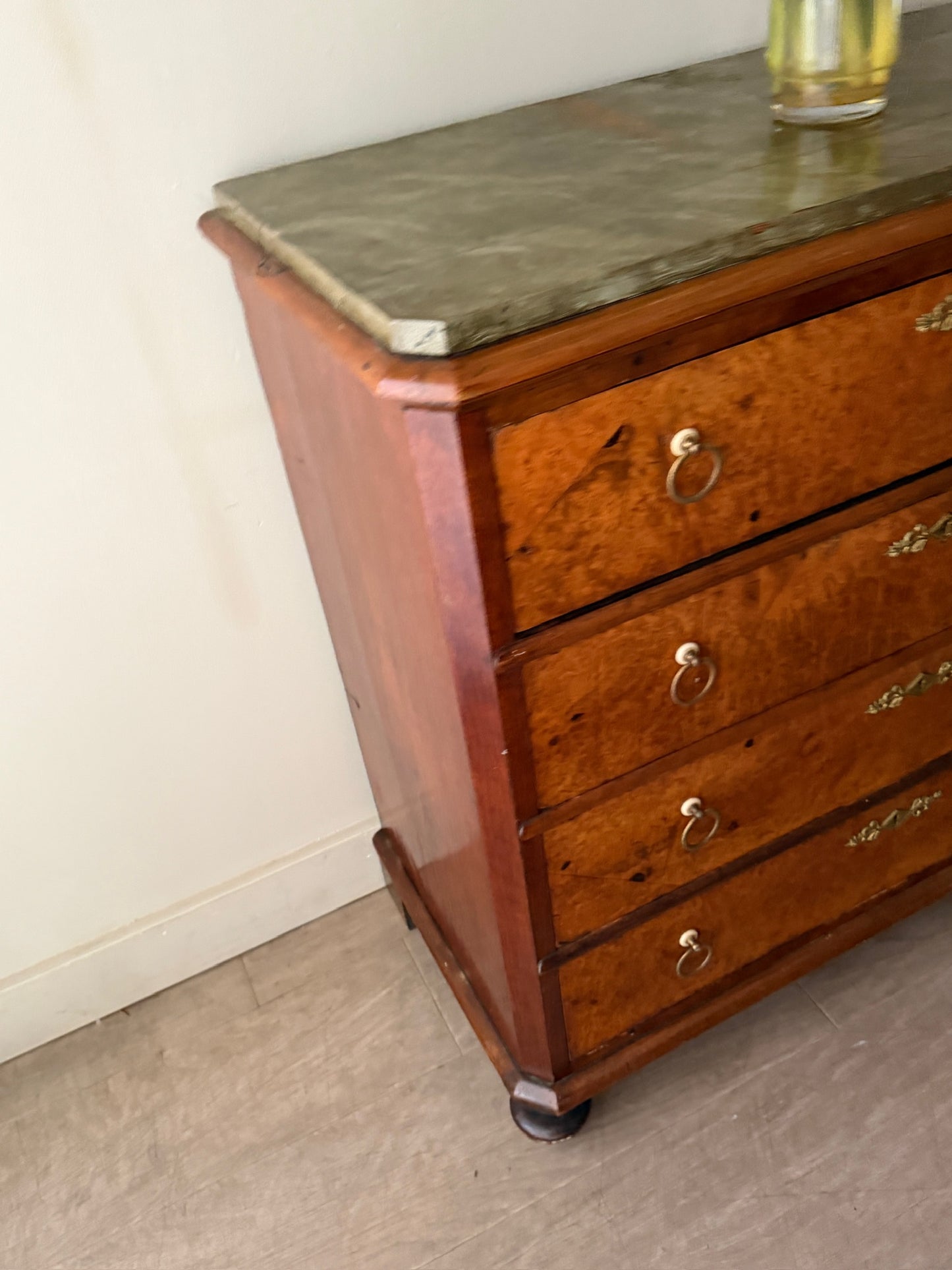 Swedish burl walnut painted marble dresser