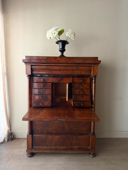 Burl mahogany secretary chest