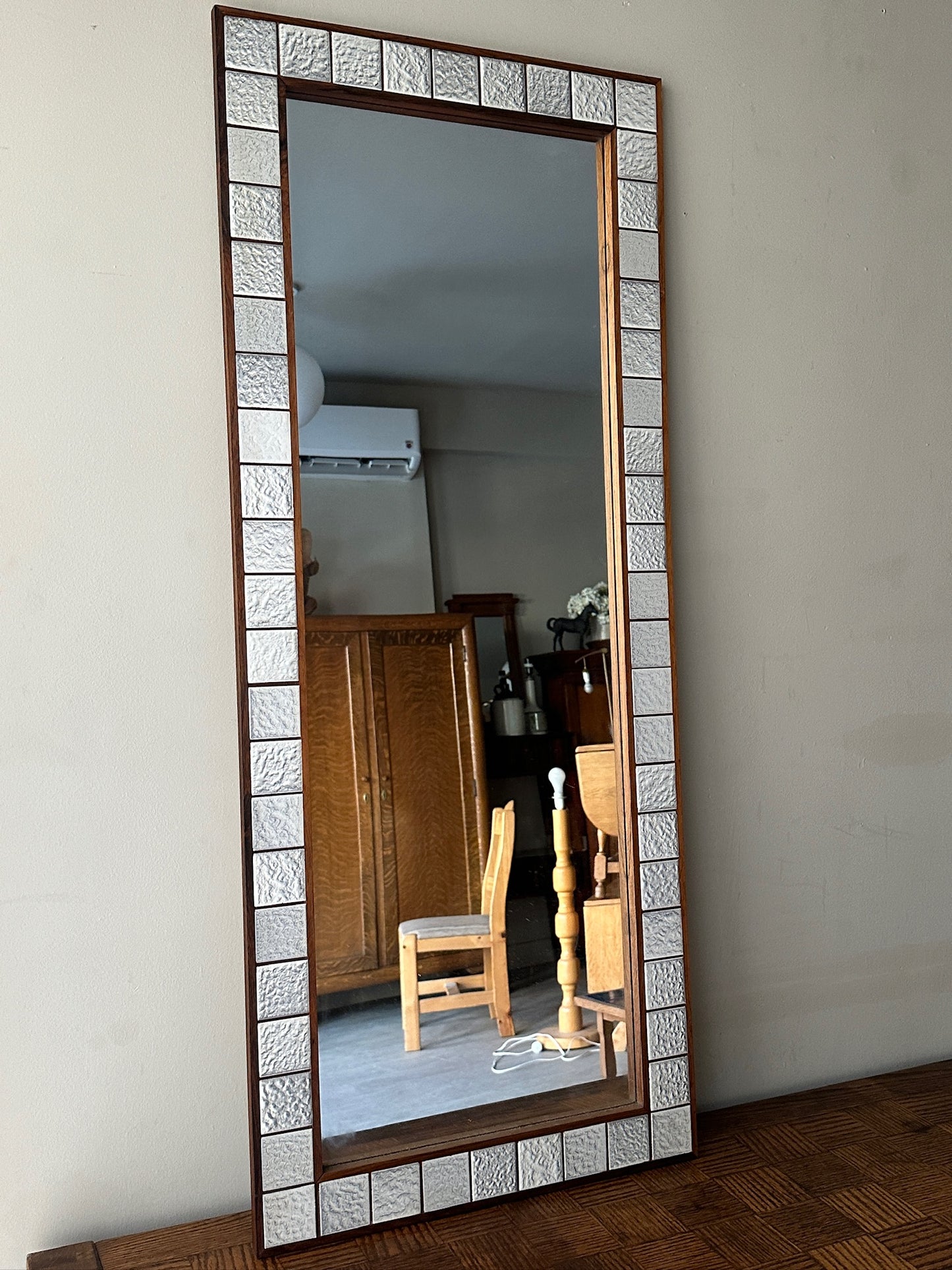Jansen Spejle teak and ceramic tile mirror