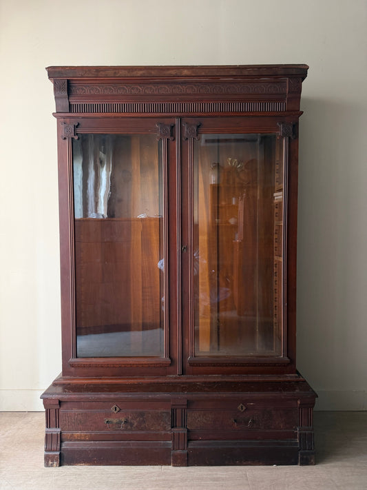 Victorian walnut display cabinet