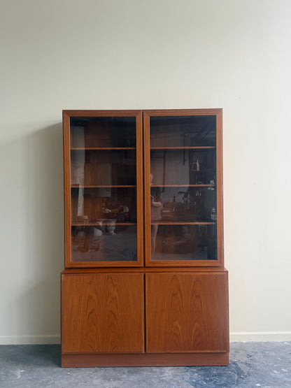 Danish teak two piece display hutch