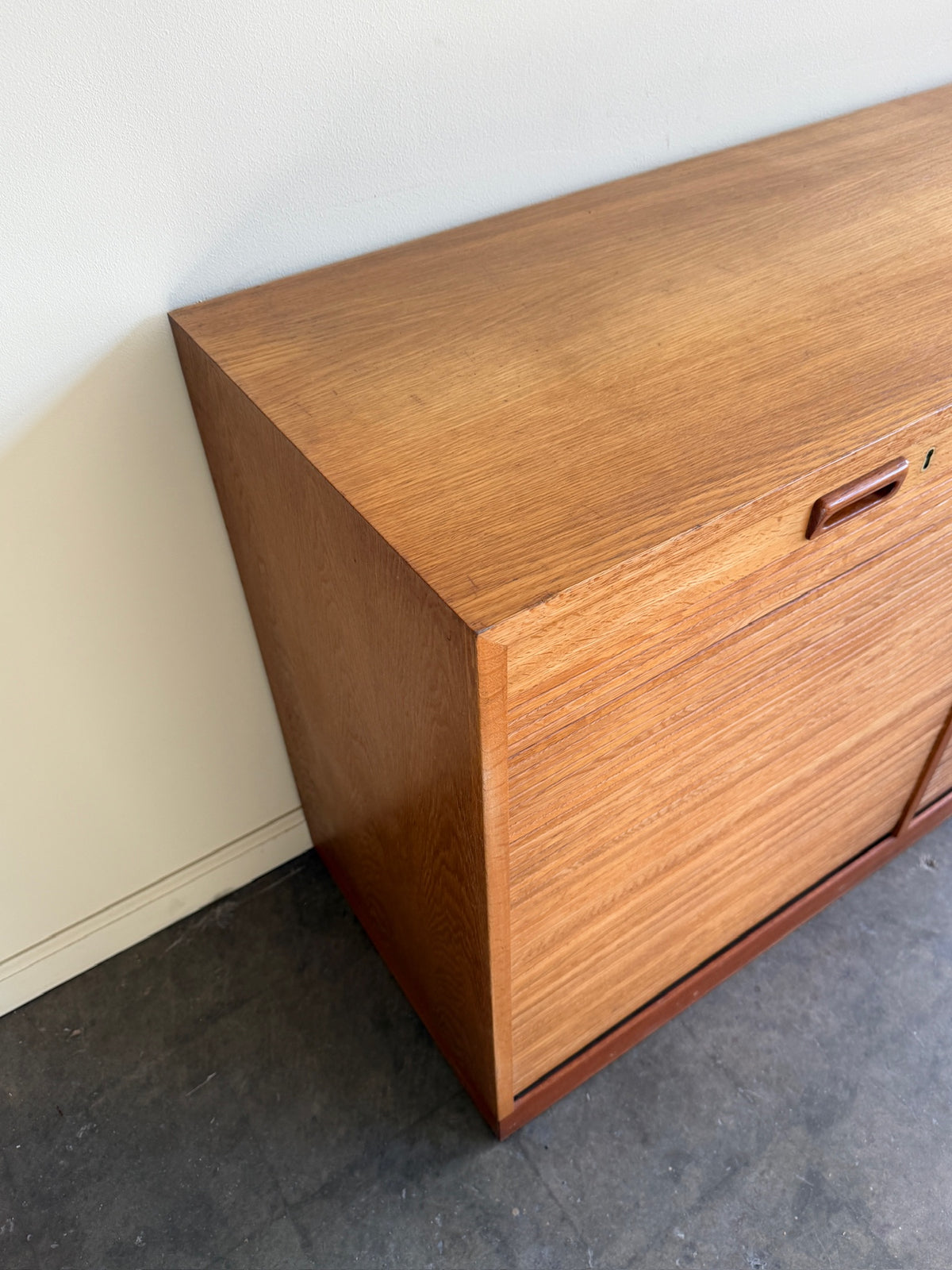 Danish oak tambour cabinet