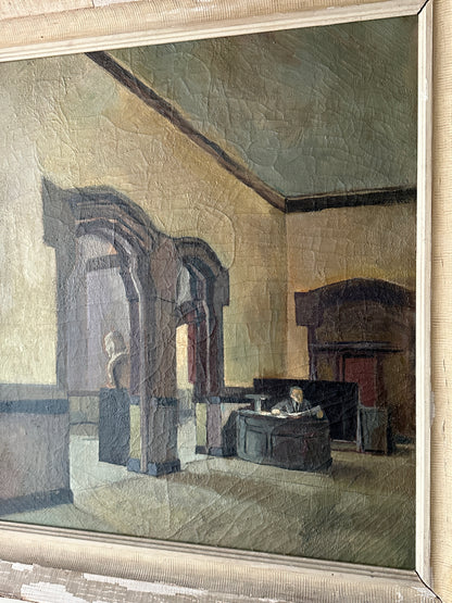 Museum interior oil painting, unsigned