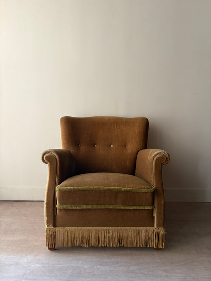 Danish olive mohair lounge chair