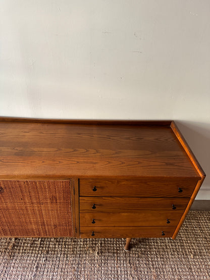 Oak and rattan credenza