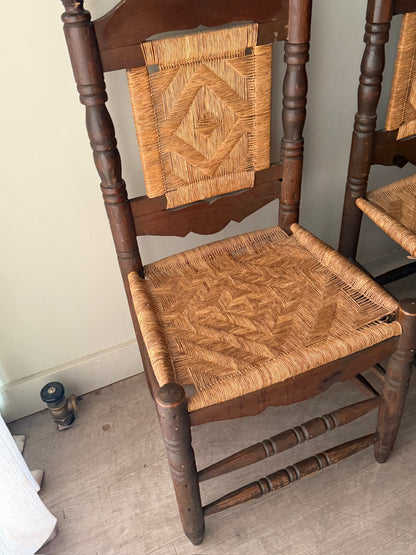 Pine and rush hall chairs (right)