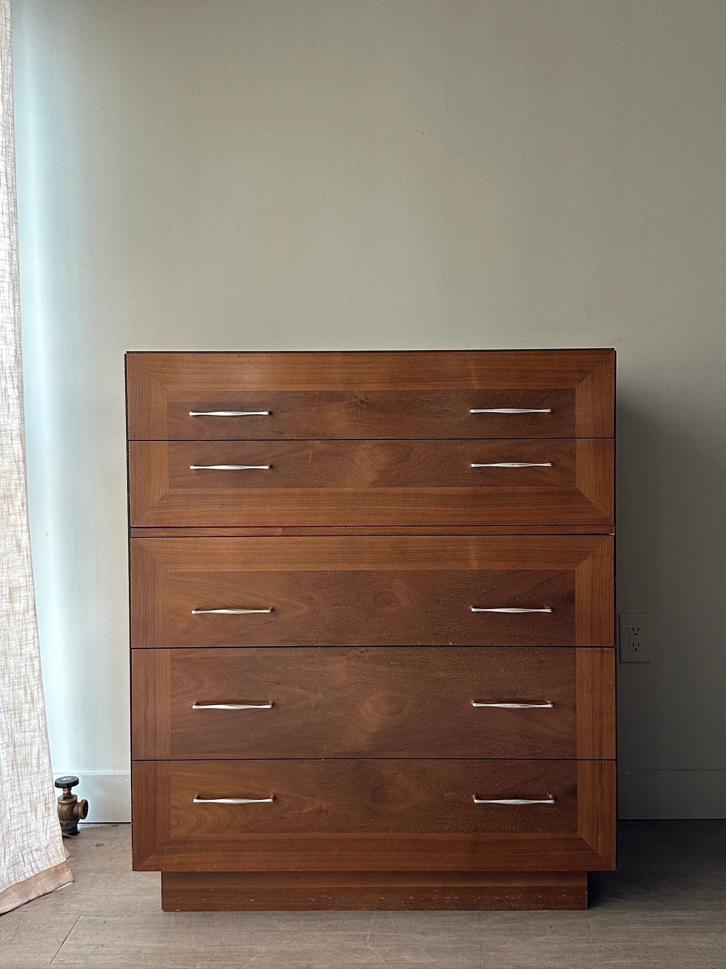 Walnut dresser with chrome handles