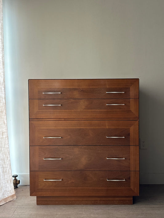 Walnut dresser with chrome handles