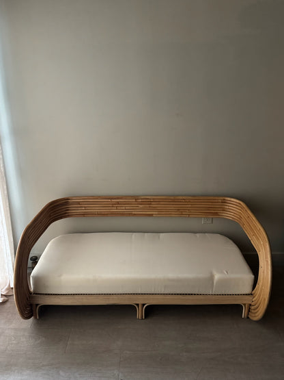 Rattan barrel back bench/sofa