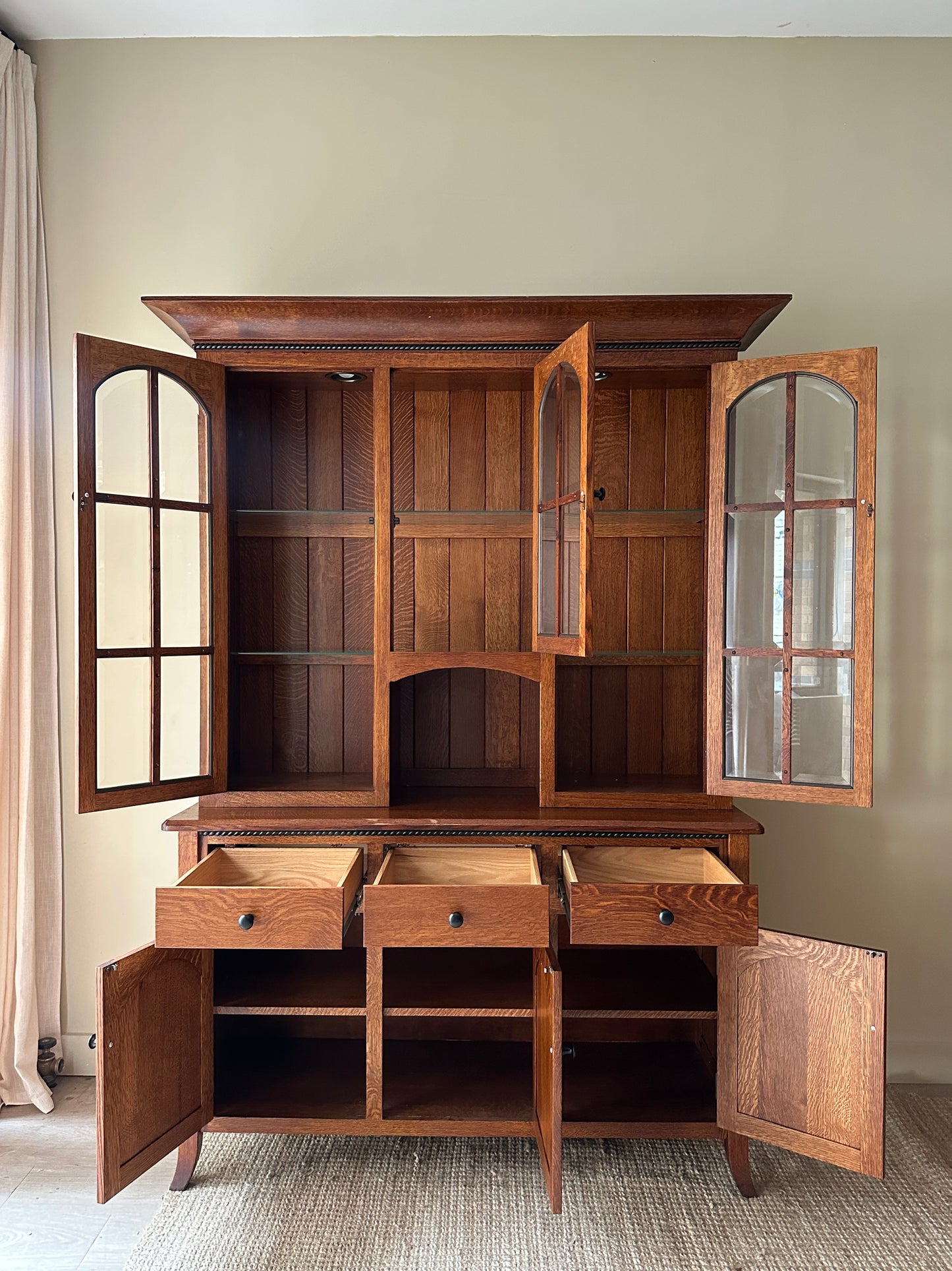 Two piece Mission oak hutch