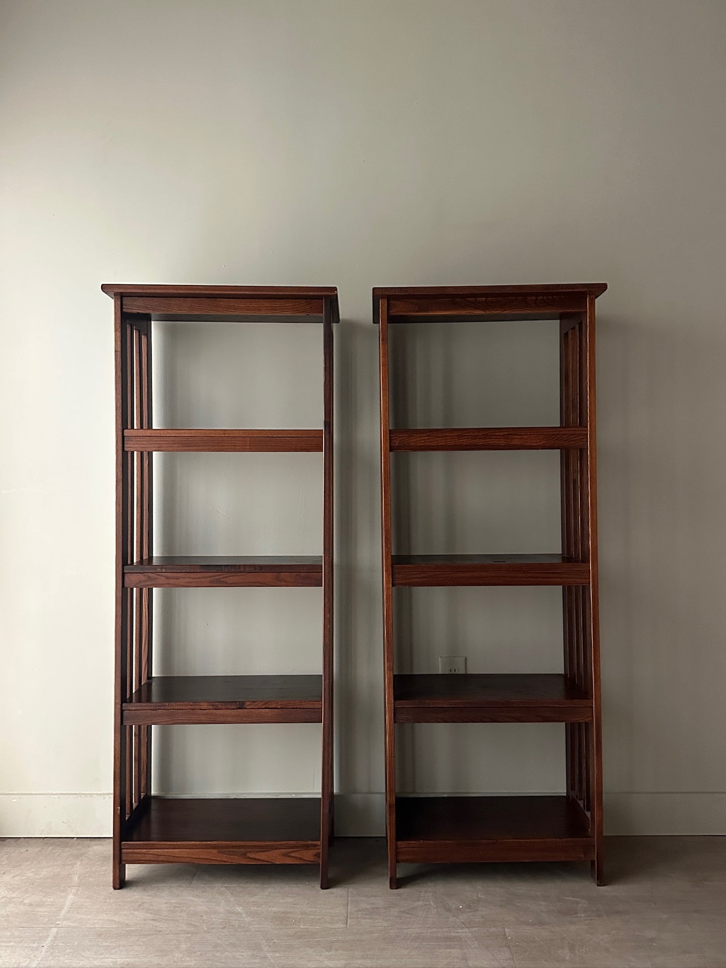 2 Mission Oak Shelves. Sold individually.