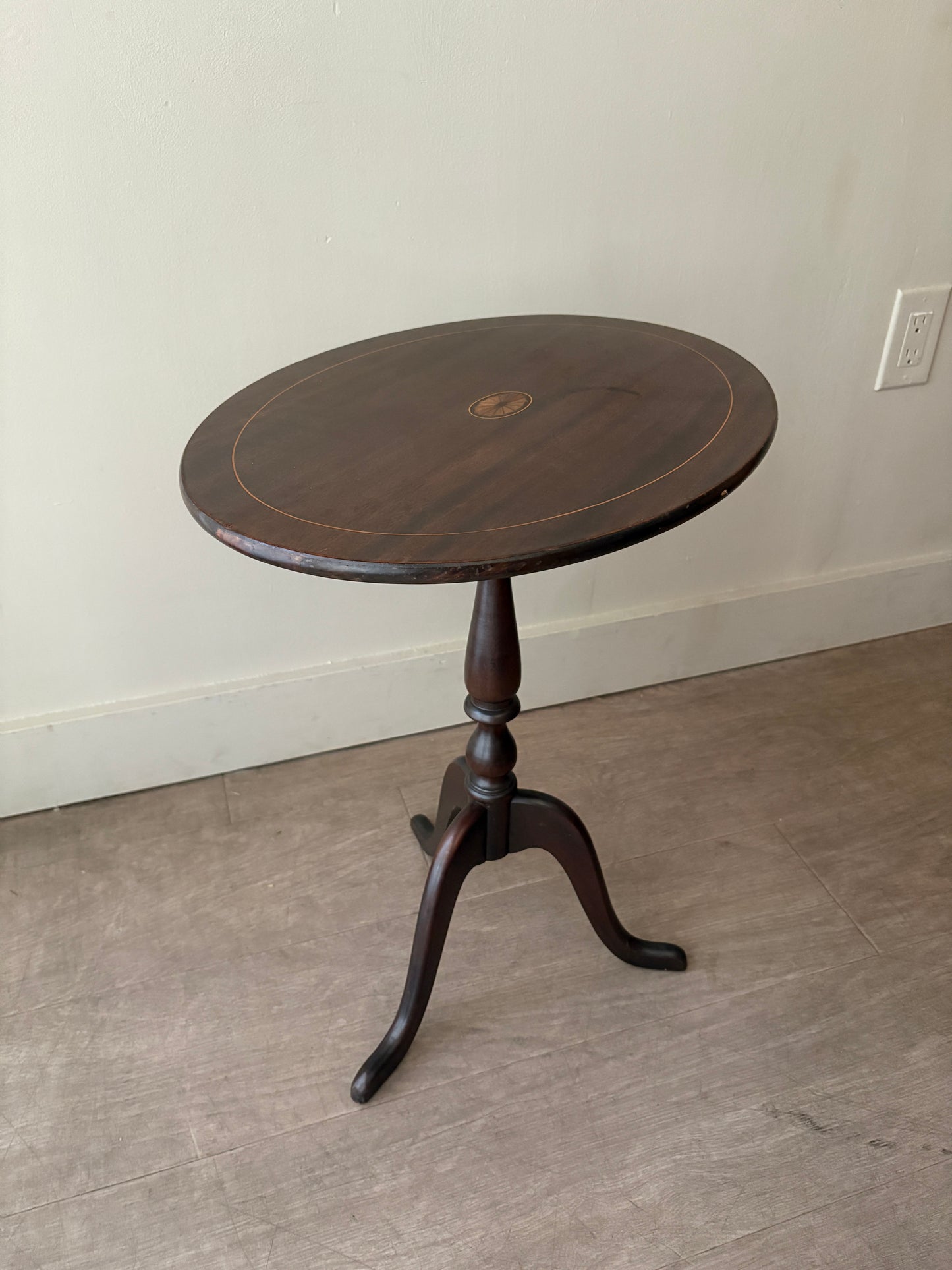 Inlaid mahogany tilt top side table