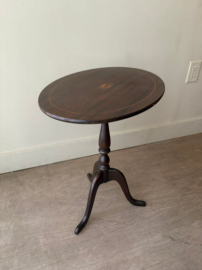 Inlaid mahogany tilt top side table