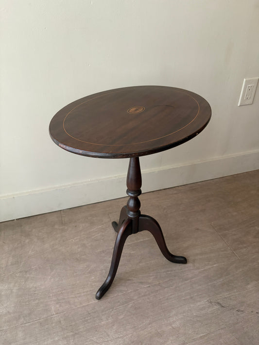 Inlaid mahogany tilt top side table