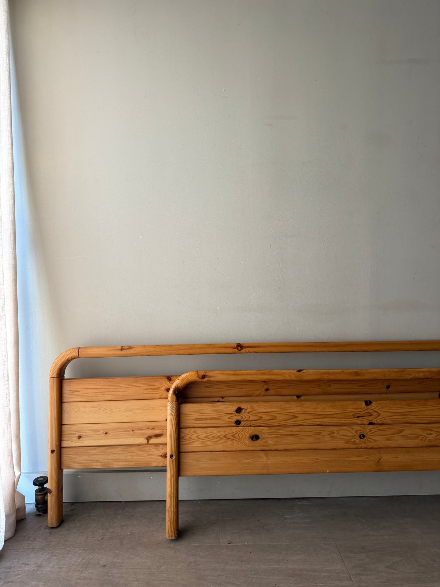 1970s Danish pine queen bed frame