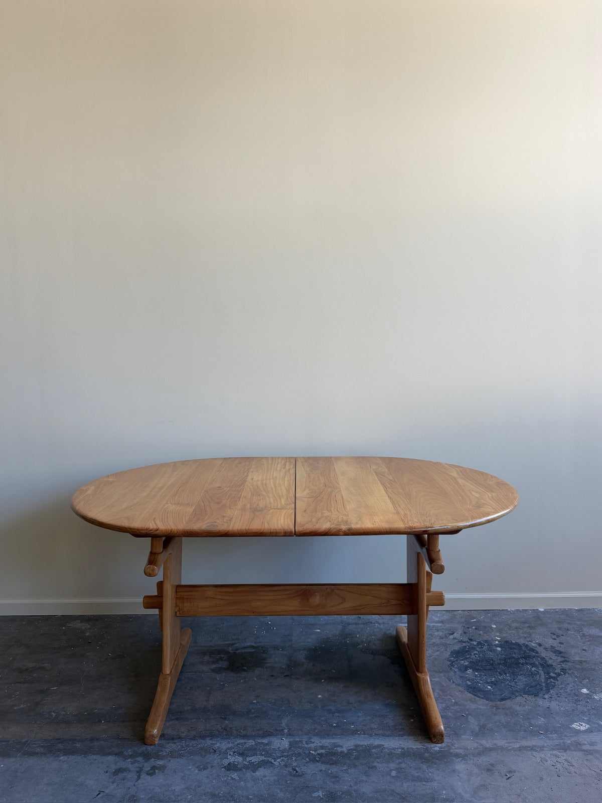 Brutalist Dutch elmwood dining table with extension