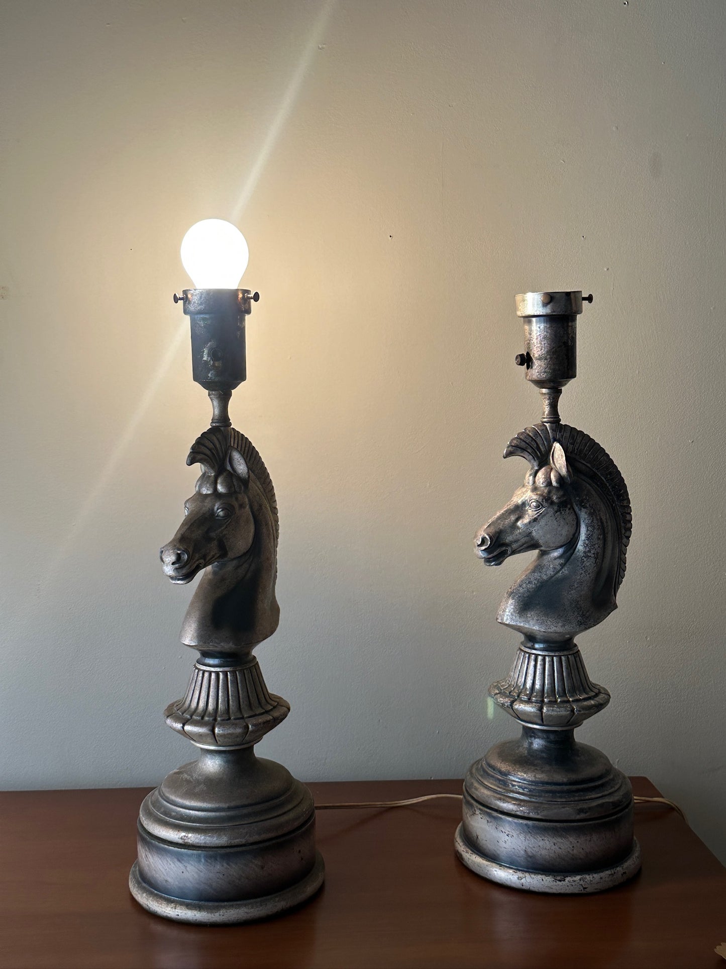 2 metal horse lamp bases. Sold individually.