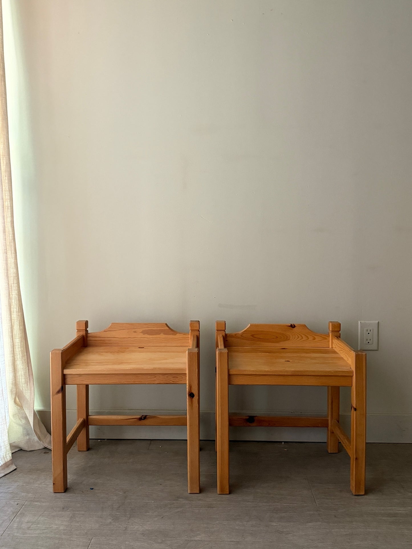 Swedish pine nightstands. Sold as a pair.