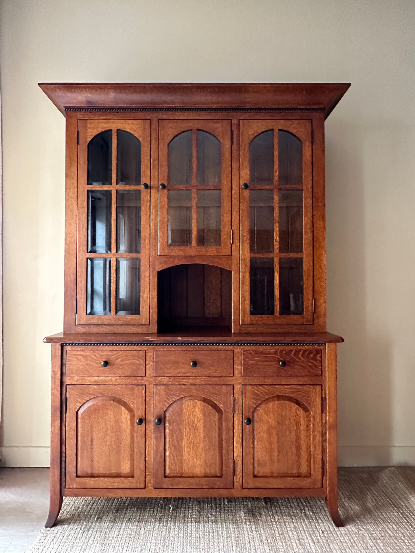 Two piece Mission oak hutch