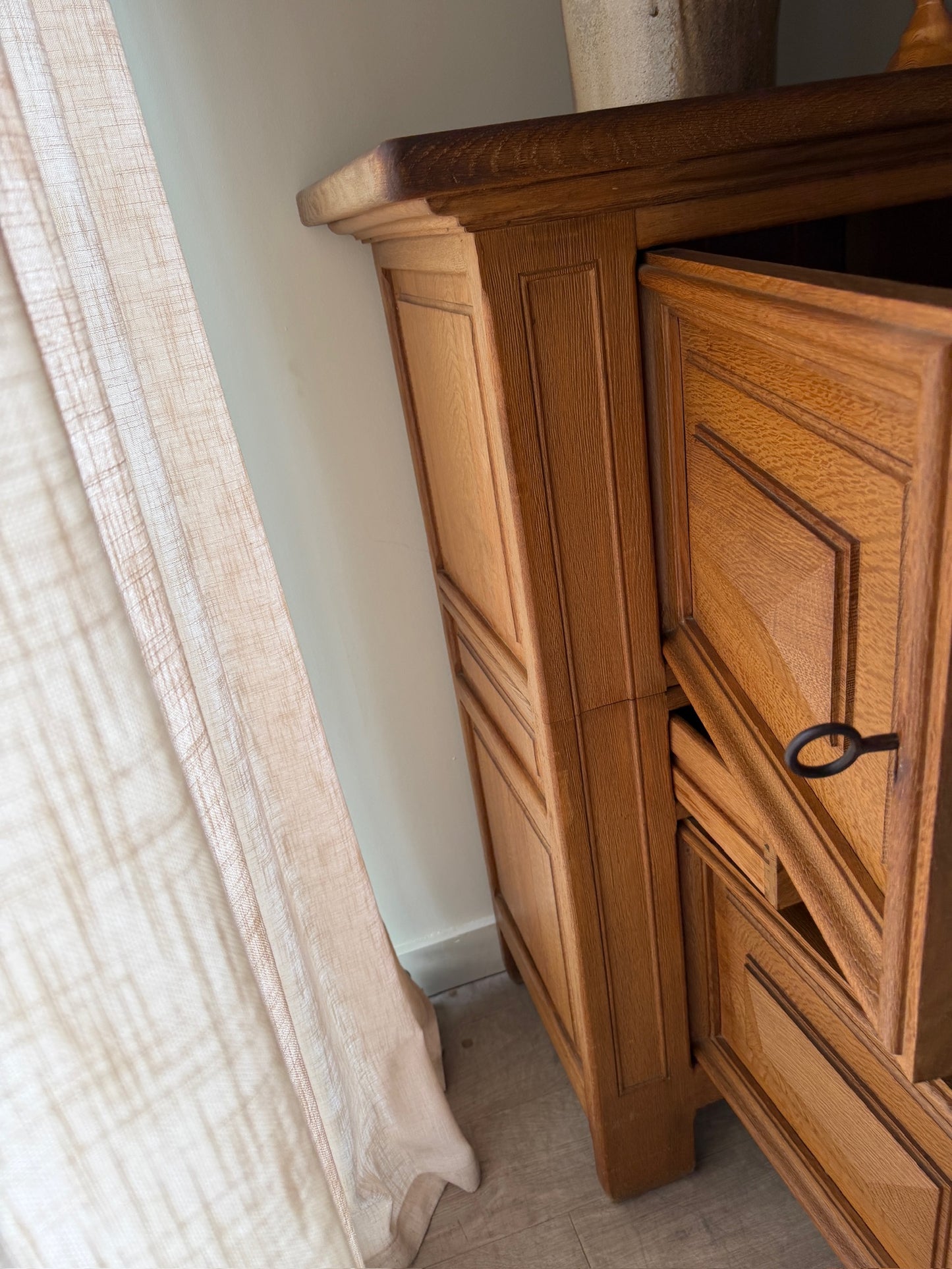 Brutalist Dutch oak two piece sideboard