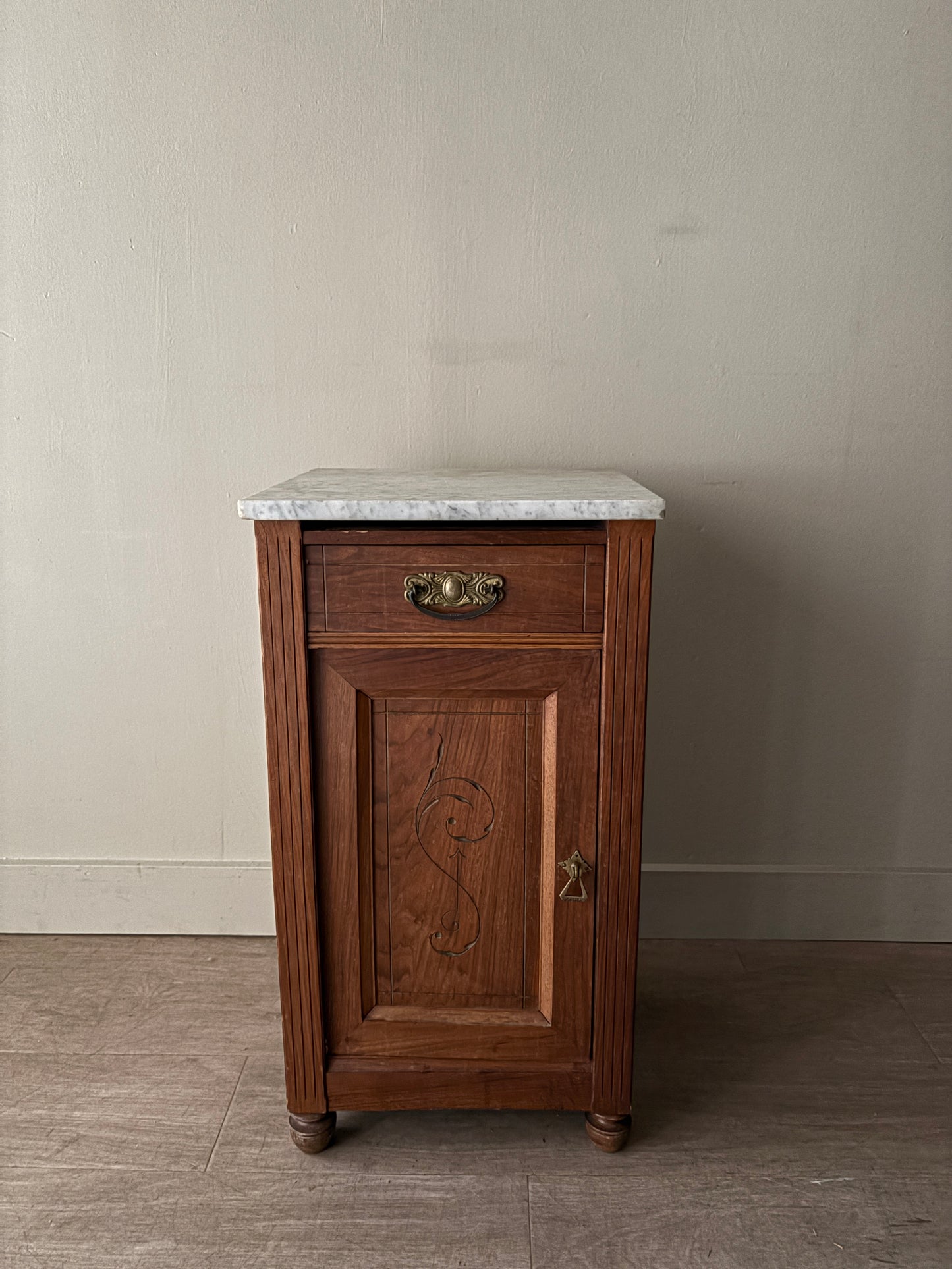 Victorian marble top walnut cabinet/nightstand