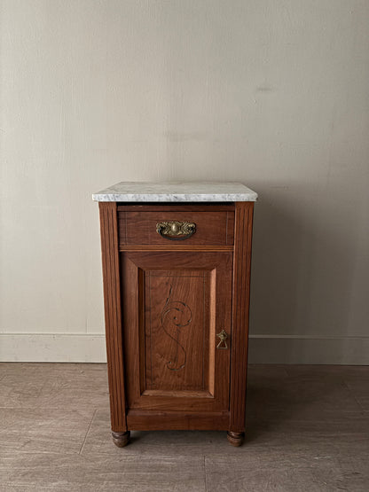 Victorian marble top walnut cabinet/nightstand