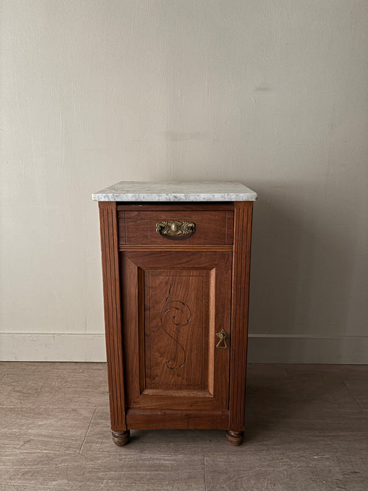 Victorian marble top walnut cabinet/nightstand