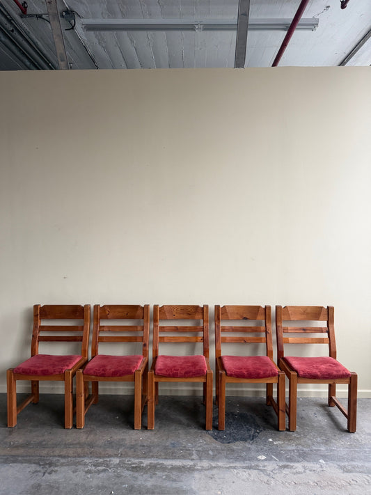 Hans Jorgen Frydendal upholstered pine dining chairs. Sold in pairs.