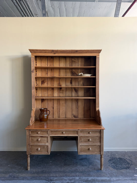 Scandinavian Pine Two Piece Desk with bookcase