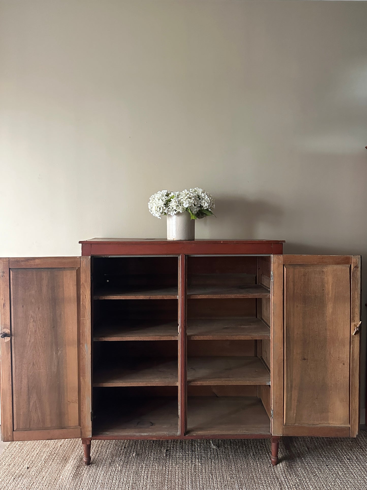 Red painted pine jelly cupboard