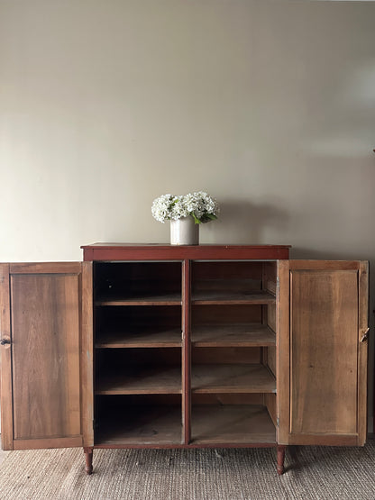 Red painted pine jelly cupboard