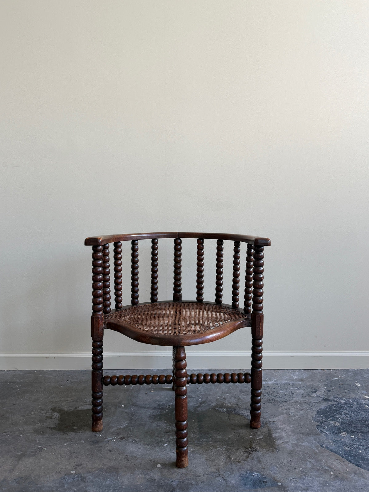 Dutch bobbin oak & cane corner chair